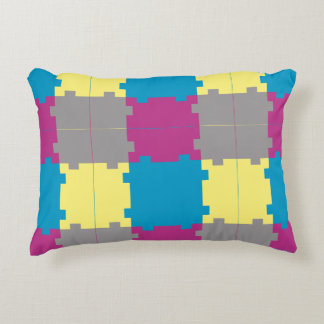 Cute Blue Yellow Paars Grey Puzzle like Pattern Accent Kussen