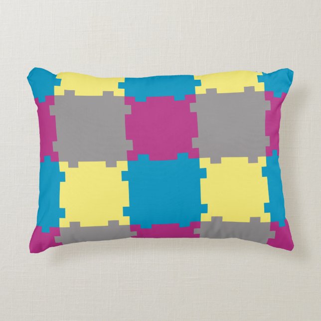 Cute Blue Yellow Paars Grey Puzzle like Pattern Accent Kussen (Voorkant)
