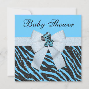 Cute Blue Zebra & Animal Print Glitter Baby shower Kaart