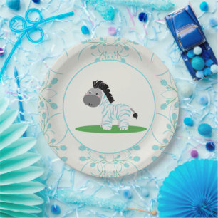 Cute Blue Zebra Baby shower Party Borden Papieren Bordje