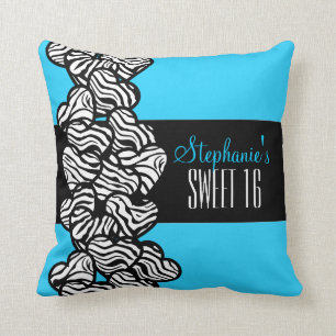 Cute Blue zèbre coeur doux 16 Coussin d'anniversai