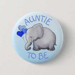 Cute BlueBalloon Elephant Baby shower Auntie-to-be Ronde Button 5,7 Cm