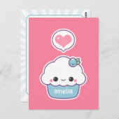 Cute Blueberry Cupcake Briefkaart (Voorkant / Achterkant)
