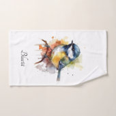 Cute Bluetit sur une branche, personnalisé (Serviette à main)