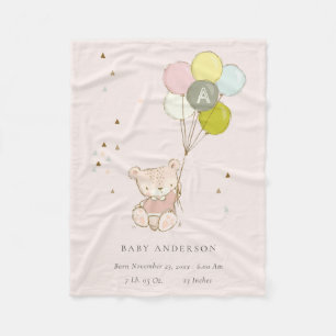 Cute Blush Beer Balloon Girly Monogram Baby Stat Fleece Deken