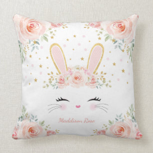 Cute Blush Floral Bunny Rabbit Baby Girl Nursery Kussen