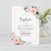 Cute Blush Flowers Girls Photo Afbeelding Baptisme Kaart (Staand voorkant)