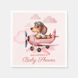 Cute Blush Pink Dachshund Plane Girl Baby shower Servet
