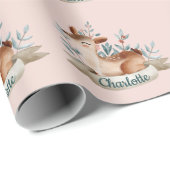 Cute Blush Pink Deer Baby Girl Kerstmis Cadeaupapier (Rol Hoek)