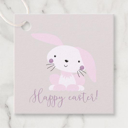 Cute Blush Pink Easter Bunny | Vrolijk Pasen Bedankjes Labels (Voorkant)