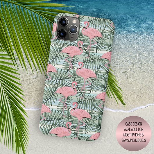 Cute Blush Pink Flamingoes Palm Leafs Art Pattern Case-Mate iPhone Case