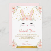 Cute Blush Pink Gold Bunny Easter Rabbit Birthday Bedankkaart (Voorkant / Achterkant)
