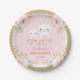 Cute Blush Pink Gold Bunny Rabbit Baby shower Papieren Bordje