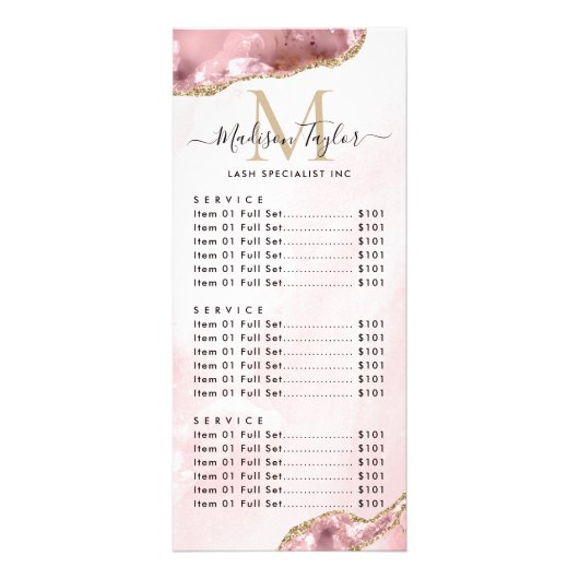 Cute Blush Pink Gold Glitter Agate Marble Monogram Reclamekaart (Voorkant)