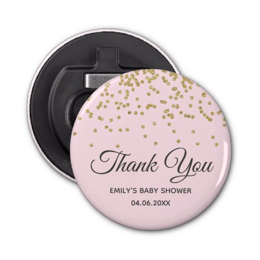Cute Blush Pink Gold Glitter Dank u Baby shower Button Flesopener (Voorkant)