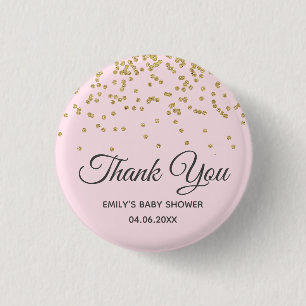 Cute Blush Pink Gold Glitter Dank u Baby shower Ronde Button 3,2 Cm
