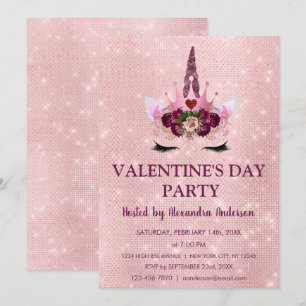 Cute Blush Pink Unicorn Valentijnsdag Party Kaart