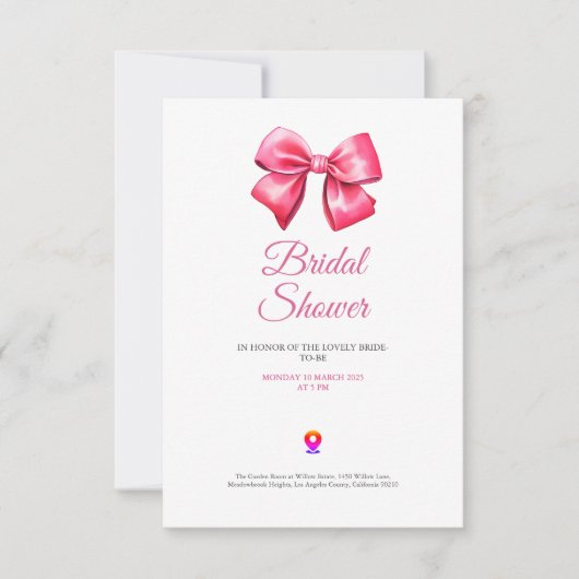 cute blush pinky bow bridal shower invitation bedankkaart (Voorkant)