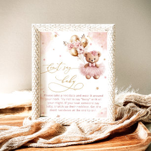 Cute Blush Roze Teddybeer Zeg Niet Baby Spel  Po Poster