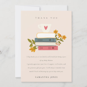 Cute Blush Stapelde Storybooks Floral Baby shower Bedankkaart