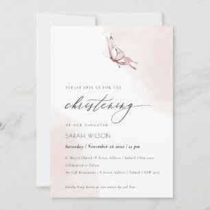 Cute Blush Waterverf Butterfly Christening Invite Bedankkaart