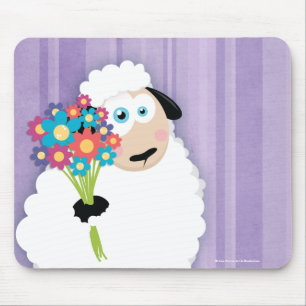 Cute Blushing Sheep Holding Flowers Novelty Muismat