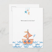 Cute Boat And Ocean Welcome New Baby Card Briefkaart (Voorkant / Achterkant)