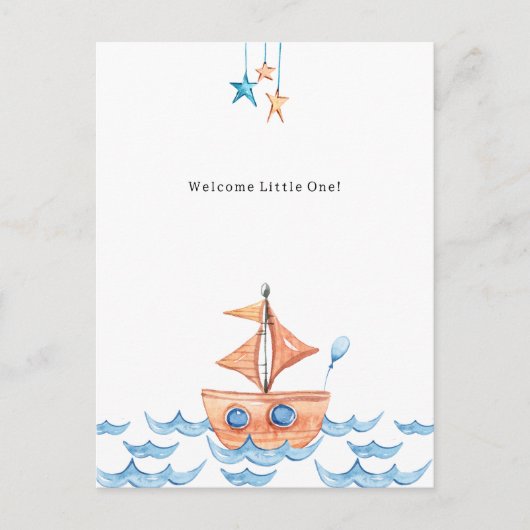 Cute Boat And Ocean Welcome New Baby Card Briefkaart (Voorkant)