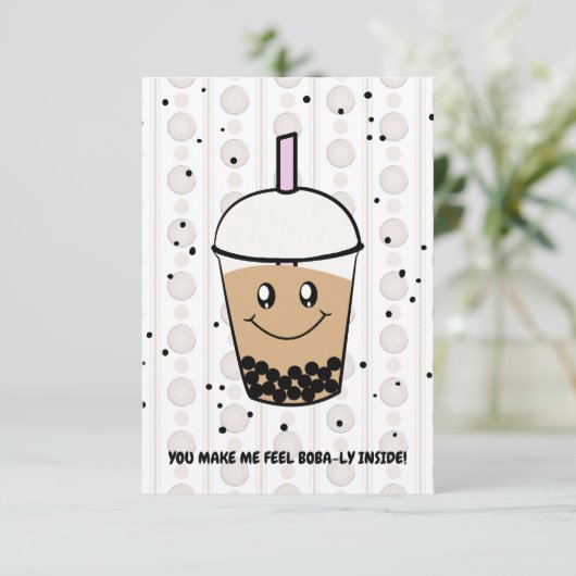 Cute Boba Bubble Tea Pun plat Carte de remerciemen (Debout devant)