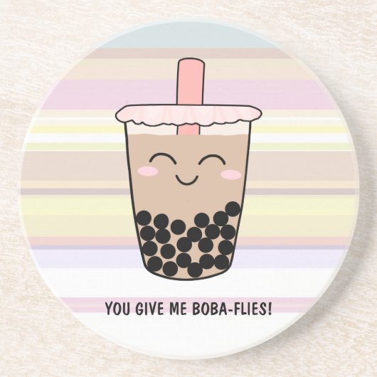 Cute Boba Milk Tea Pun Dessous de verre de grès (Devant)