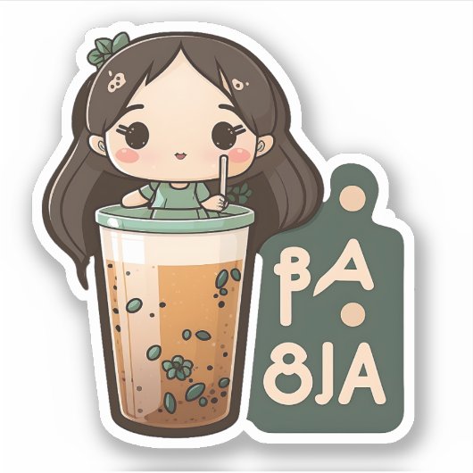 Cute Boba Tea Girl Sticker (Voorkant)
