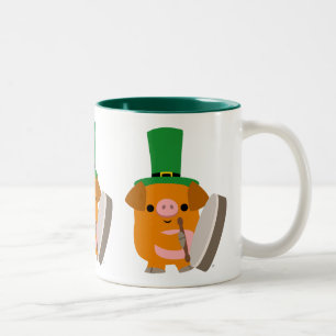Cute Bodhran Cartoon Pig Tweekleurige Koffiemok