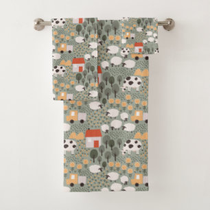 Cute Boerderij Scene Pattern Bad Handdoek