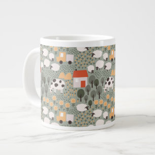 Cute Boerderij Scene Pattern Extra Grote Beker