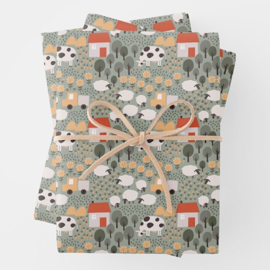 Cute Boerderij Scene Pattern Inpakpapier Vel (In situ)