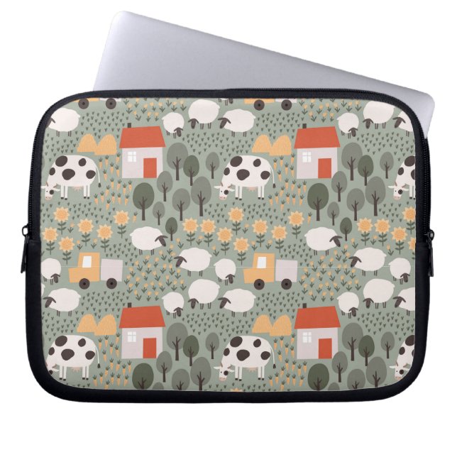 Cute Boerderij Scene Pattern Laptop Sleeve (Voorkant)
