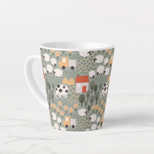 Cute Boerderij Scene Pattern Latte Mok (Linkerhoek)