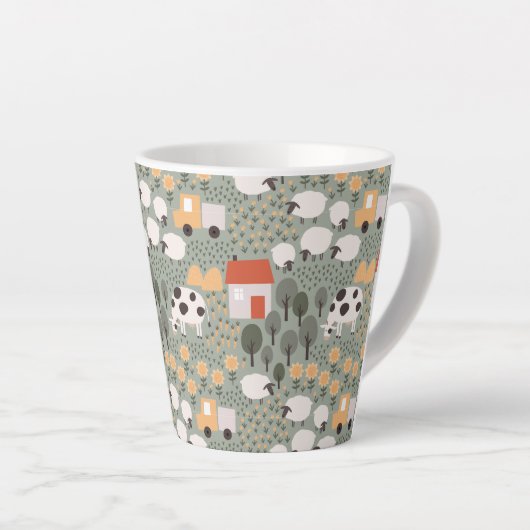 Cute Boerderij Scene Pattern Latte Mok (Rechterhoek)