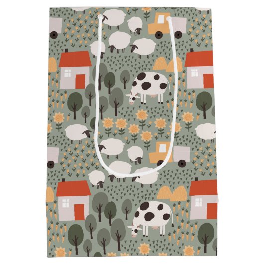 Cute Boerderij Scene Pattern Medium Cadeauzakje (Achterkant)