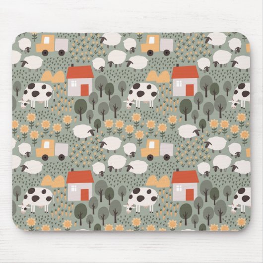 Cute Boerderij Scene Pattern Muismat (Voorkant)