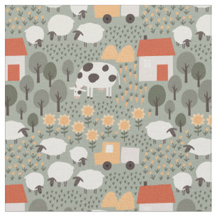 Cute Boerderij Scene Pattern Stof