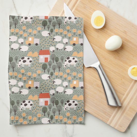 Cute Boerderij Scene Pattern Theedoek (Quarter Fold)