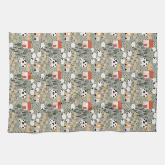Cute Boerderij Scene Pattern Theedoek (Horizontaal)