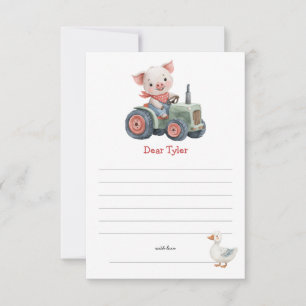 Cute boerderij varken tractor verjaardag tijdscaps notitiekaartje