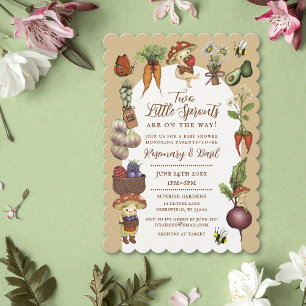 Cute Boerenmarkt Thema Twin Koppel Baby Shower Kaart