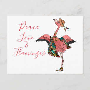 Cute Bohemian Peace Love and Flamingos Briefkaart