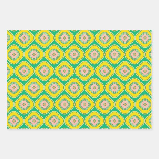 Cute Boho 70s Retro Shapes Pattern Green Yellow Inpakpapier Vel (Voorkant 3)