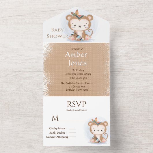Cute Boho Aap Baby Shower All In One Uitnodiging (Binnen)