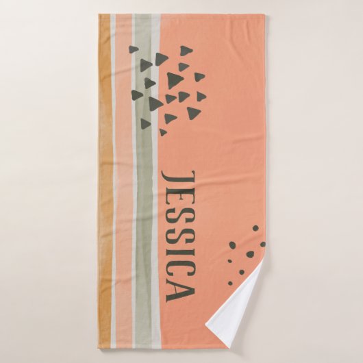 Cute Boho Aquarelle Nom personnalisé Serviette de  (Serviette de bain)