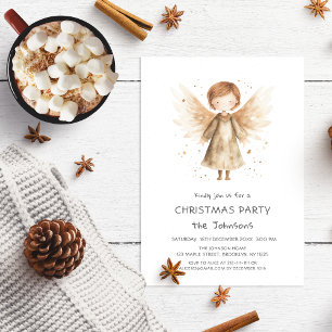 Cute Boho Baby Angel Christmas Party Invitation